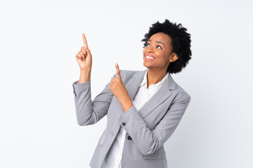 Wall Mural - African american business woman over isolated white background pointing with the index finger a great idea