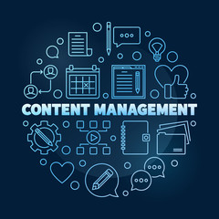 Poster - Content Management vector circular concept line blue illustration on dark background