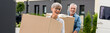 © LIGHTFIELD STUDIOS - panoramic shot of mature man and smiling woman bringing boxes to new house