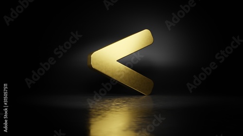 Fotomural gold metal symbol of less than 3D rendering with blurry reflection on floor with