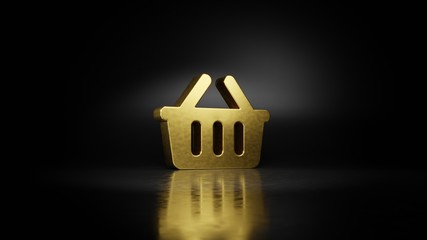 Canvas Print - gold metal symbol of shopping basket 3D rendering with blurry reflection on floor with dark background