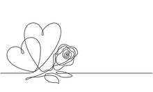 Love, Hearts And Rose. Loving Hearts And Flower. Continuous Line Drawing. Sketch. Vector. Declaration Of Love