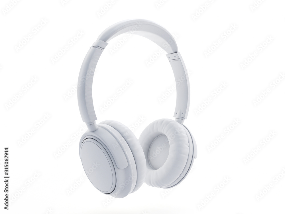3d rendered object illustration of an abstract white headphones - obrazy, fototapety, plakaty 
