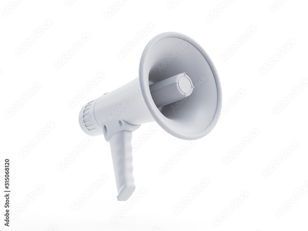 3d rendered object illustration of an abstract white megaphone - obrazy, fototapety, plakaty 