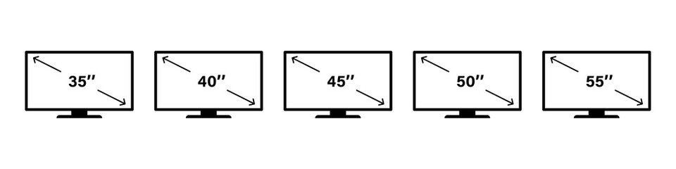Poster - Smart TV vector icon. Set of diagonal sizes screen. Led television display. High resolution. Isolated vector. High quality.