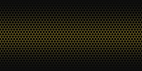 Poster - yellow abstract background. golden honeycomb pattern. linear website template on black backdrop. vec