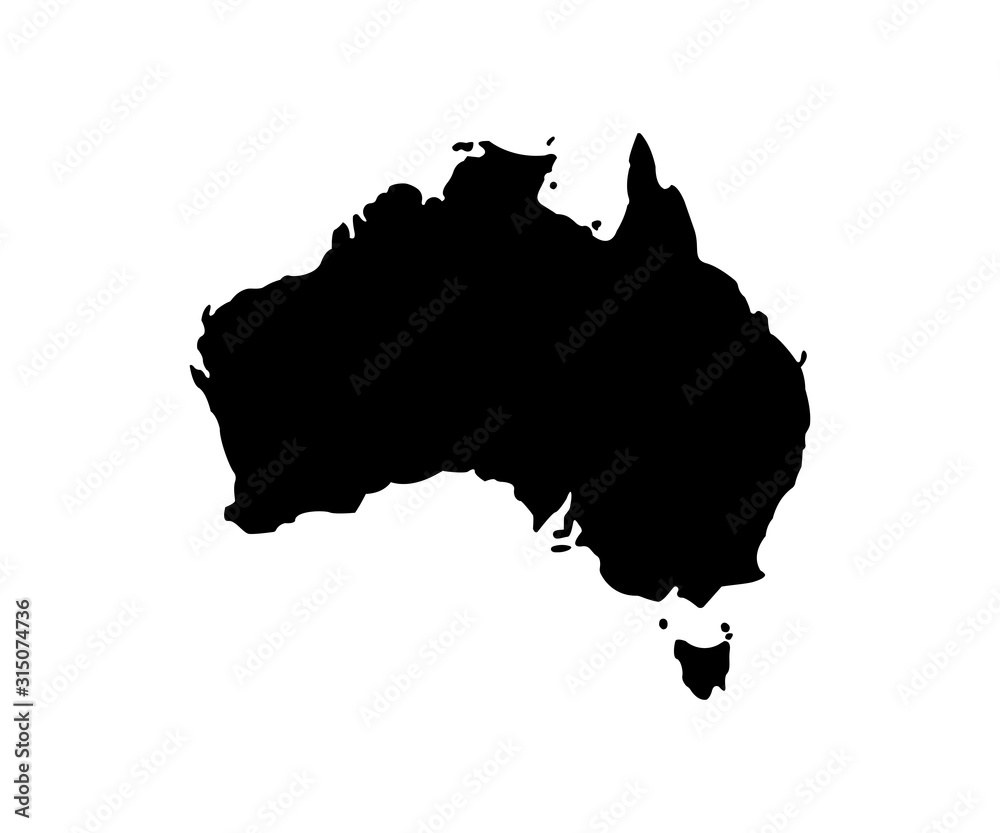 Australia vector icon isolated. Flat vector illustration. Australia black icon. Black Australia map. Geography concept. - obrazy, fototapety, plakaty 