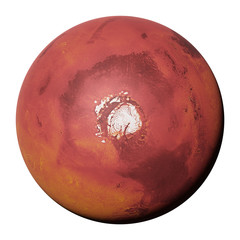 Wall Mural - planet mars, red planet with north polar ice cap isolated on white background