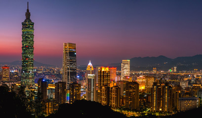 Sticker - cityscape scene, Taipei 101 tower and other buildings. Taiwan.