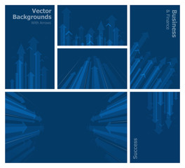 Dark Blue Background Template Set With Arrows. Business and Finance Concept Vector Illustration.