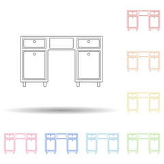 Aufkleber - Desk flat in multi color style icon. Simple thin line, outline vector of furniture icons for ui and ux, website or mobile application