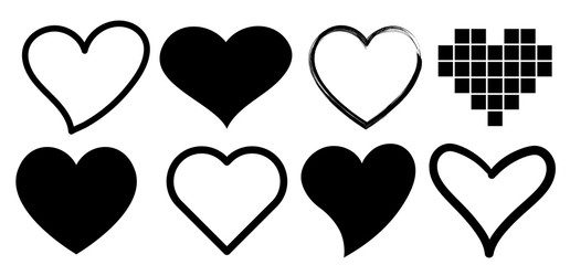 Poster - Heart hand drawn different icons set, Set of black heart icons