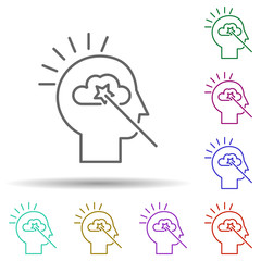 Poster - Human, cloud, magic wand in mind in multi color style icon. Simple thin line, outline vector of human mind icons for ui and ux, website or mobile application