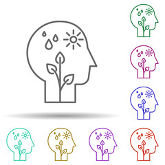 Poster - Human, plant, sun, drops in mind in multi color style icon. Simple thin line, outline vector of human mind icons for ui and ux, website or mobile application