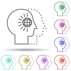 Poster - Human, globe in mind in multi color style icon. Simple thin line, outline vector of human mind icons for ui and ux, website or mobile application