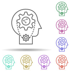 Aufkleber - Human, gears in mind in multi color style icon. Simple thin line, outline vector of human mind icons for ui and ux, website or mobile application