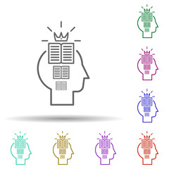 Aufkleber - Human, books, crown in mind in multi color style icon. Simple thin line, outline vector of human mind icons for ui and ux, website or mobile application