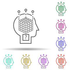 Poster - Human, rubik's cube in mind in multi color style icon. Simple thin line, outline vector of human mind icons for ui and ux, website or mobile application