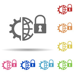 Poster - Global management, half cogwheel, padlock in multi color style icon. Simple glyph, flat vector of internet security icons for ui and ux, website or mobile application