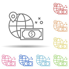Aufkleber - Global location dollar shopping in multi color style icon. Simple thin line, outline vector of online shopping icons for ui and ux, website or mobile application