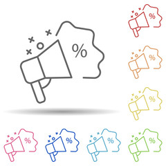 Aufkleber - Megaphone percent shopping in multi color style icon. Simple thin line, outline vector of online shopping icons for ui and ux, website or mobile application