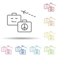 Poster - Bags love story travels in multi color style icon. Simple thin line, outline vector of Peace day icons for ui and ux, website or mobile application