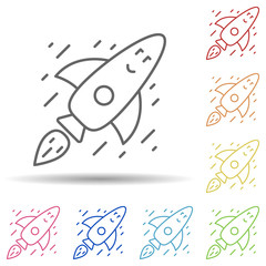 Aufkleber - Rocket smile fly in multi color style icon. Simple thin line, outline vector of Peace day icons for ui and ux, website or mobile application