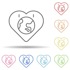 Aufkleber - Love heart earth in multi color style icon. Simple thin line, outline vector of Peace day icons for ui and ux, website or mobile application