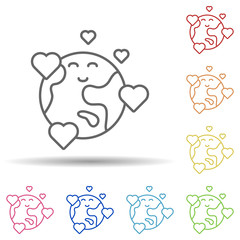 Aufkleber - Earth love heart in multi color style icon. Simple thin line, outline vector of Peace day icons for ui and ux, website or mobile application