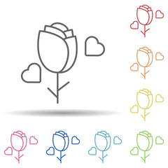 Aufkleber - Rose flower heart in multi color style icon. Simple thin line, outline vector of Peace day icons for ui and ux, website or mobile application