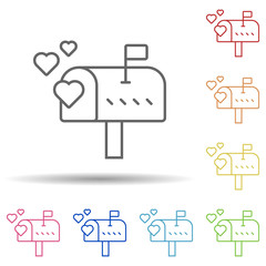 Aufkleber - Mailbox love heart in multi color style icon. Simple thin line, outline vector of Peace day icons for ui and ux, website or mobile application
