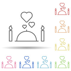 Poster - Menu, dinner, love, heart in multi color style icon. Simple thin line, outline vector of Peace day icons for ui and ux, website or mobile application