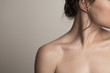 Leinwandbild Motiv close up of woman neck face and shoulder natural beauty skin concept