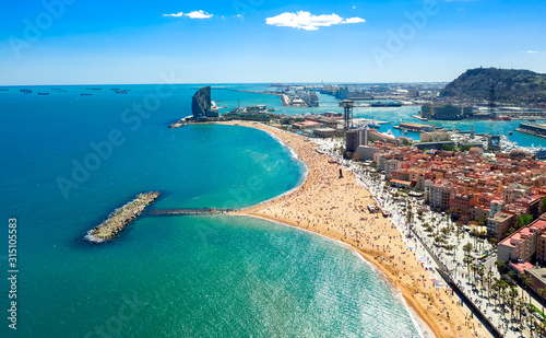 Barcelona central beach aerial view Sant Miquel Sebastian plage La Barceloneta d Wallpaper Mural