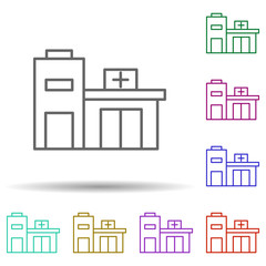 Poster - Building, clinic, hospital in multi color style icon. Simple thin line, outline vector of hospital building icons for ui and ux, website or mobile application