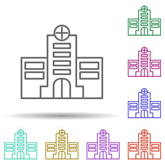 Poster - Building, clinic, hospital in multi color style icon. Simple thin line, outline vector of hospital building icons for ui and ux, website or mobile application
