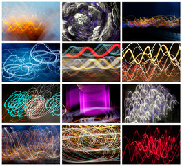 Wall Mural - Set of abstract blurred colorful light effect on a black background. Long exposure photos with moving camera