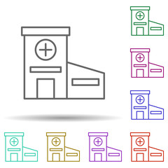 Poster - Building, clinic, hospital in multi color style icon. Simple thin line, outline vector of hospital building icons for ui and ux, website or mobile application