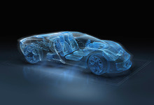 Computer Generated Image Of Blue, Luxury Sports Car