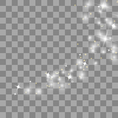 Wall Mural - gold glittering star dust trail sparkling particles isolated on transparent background. vector white