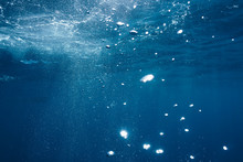 Sunlight And Bubbles Underwater In Blue Ocean, Fiji, Pacific Ocean