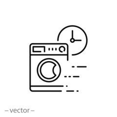 Wall Mural - quick wash icon, washing machine, washer with clock, fast time, thin line web symbol on white backgr