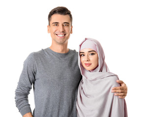 Canvas Print - Portrait of Muslim couple on white background