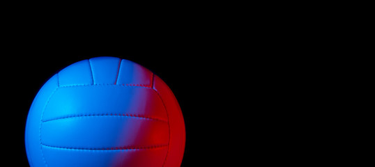 Wall Mural - Volleyball ball isolated on black background. Blue neon Banner Art concept