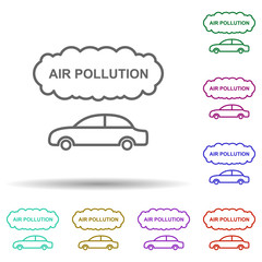 Poster - Car, air pollution in multi color style in multi color style icon. Simple thin line, outline vector of car harmful gases icons for ui and ux, website or mobile application