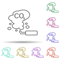 Poster - Car, exhaust co2, smoke, cloud in multi color style in multi color style icon. Simple thin line, outline vector of car harmful gases icons for ui and ux, website or mobile