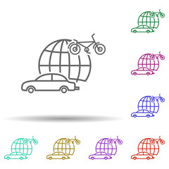 Poster - Bicycle, car, pollution in multi color style in multi color style icon. Simple thin line, outline vector of car harmful gases icons for ui and ux, website or mobile application
