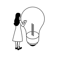 Wall Mural - businesswoman with light bulb on white background