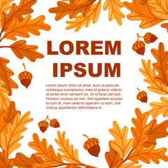 Wall Mural - Flyer design with various oak autumn leaves with acorn flat vector illustration on white background