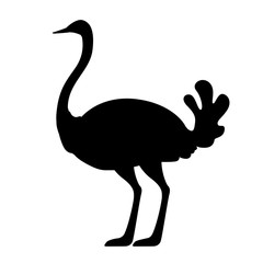 Black silhouette сute ostrich stay on two legs african flightless bird cartoon animal design flat vector illustration isolated on white background